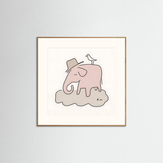Daydreaming Elephant – Minimalist Line Art Poster by Swedish artist Kristina Nygren