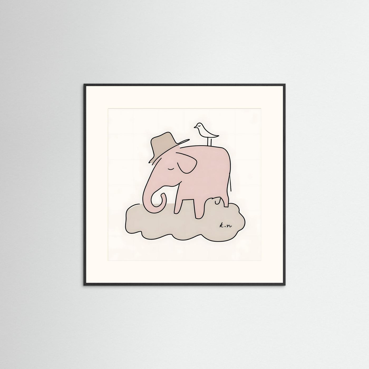 Daydreaming Elephant – Minimalist Line Art Poster by Swedish artist Kristina Nygren