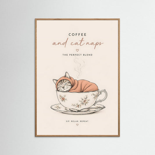 Coffee and Cat Naps – Framed Kitchen Wall Art