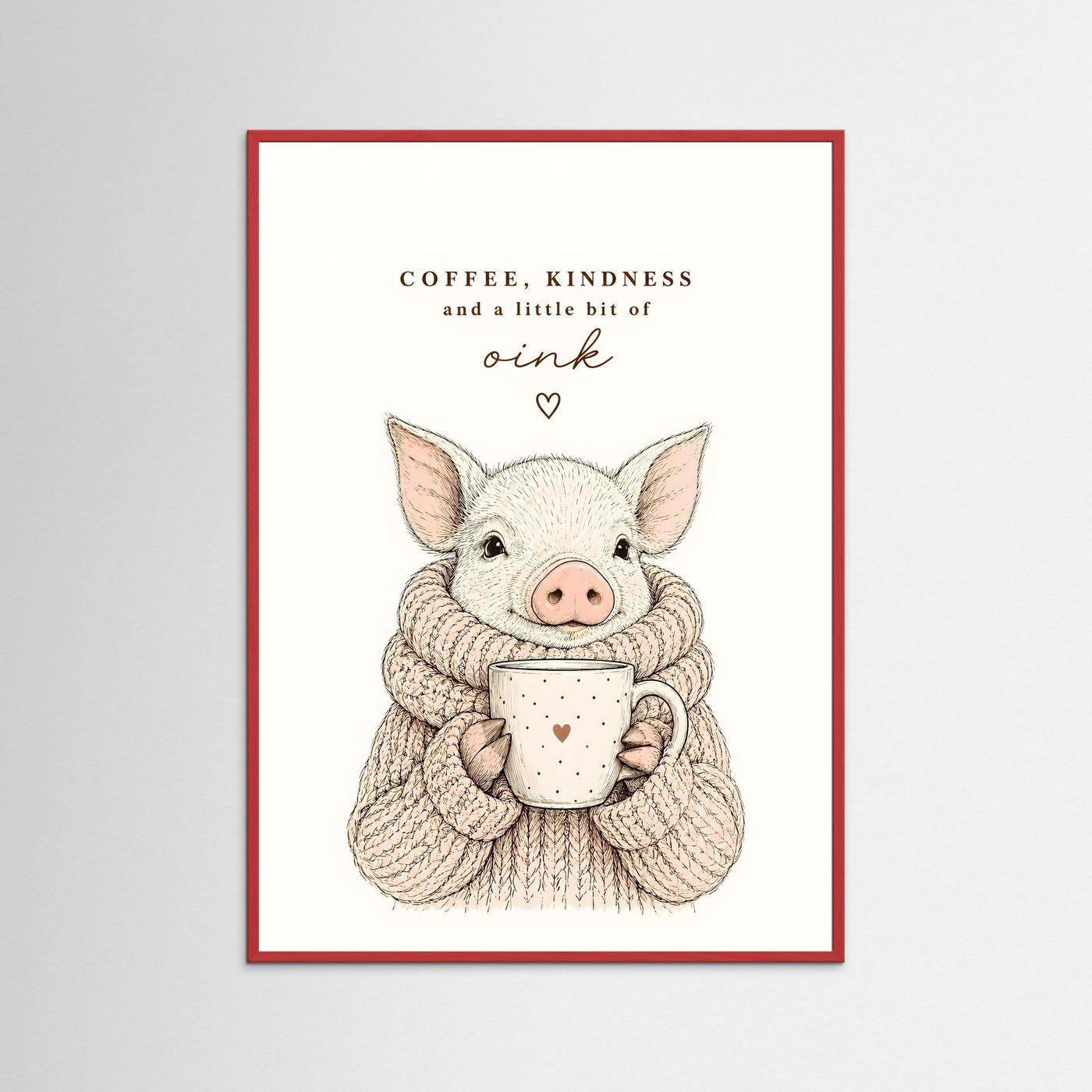 Coffee, Kindness and a Little Bit of Oink – Framed Cute Pig Kitchen Wall Art