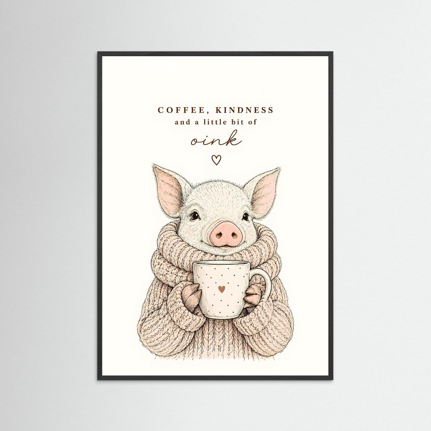 Coffee, Kindness and a Little Bit of Oink – Framed Cute Pig Kitchen Wall Art