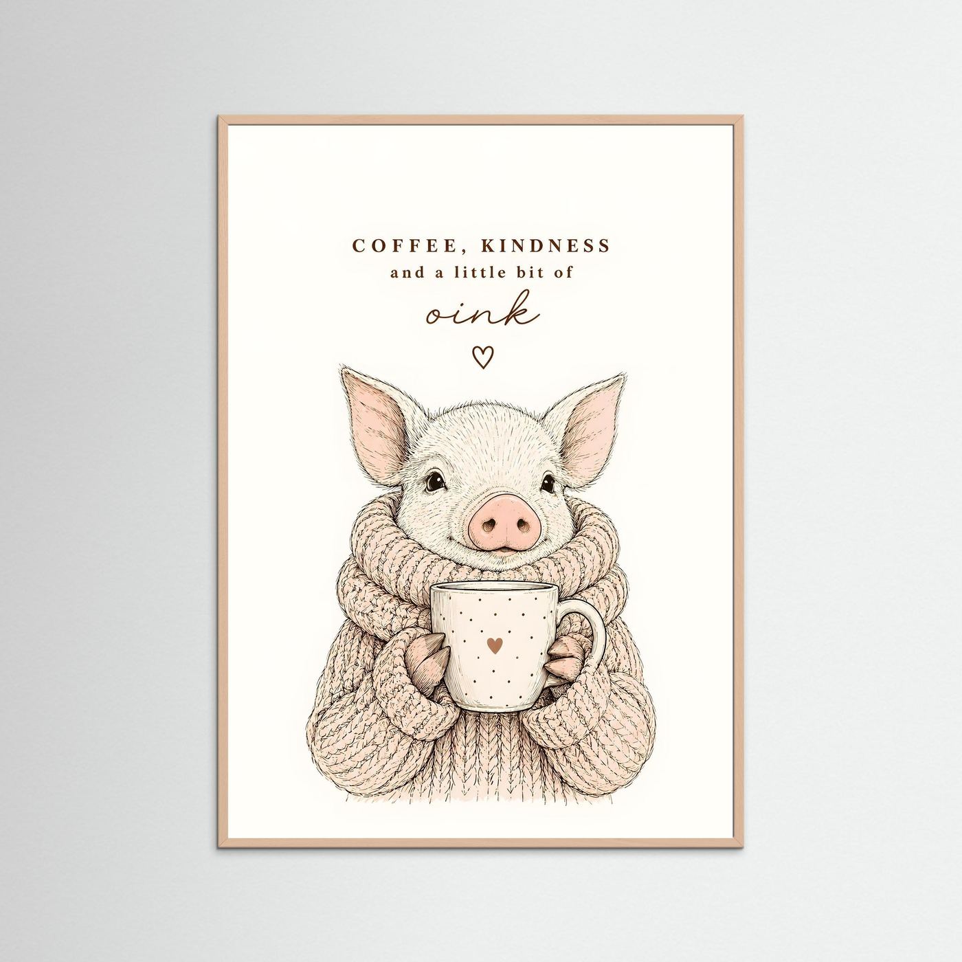 Coffee, Kindness and a Little Bit of Oink – Framed Cute Pig Kitchen Wall Art