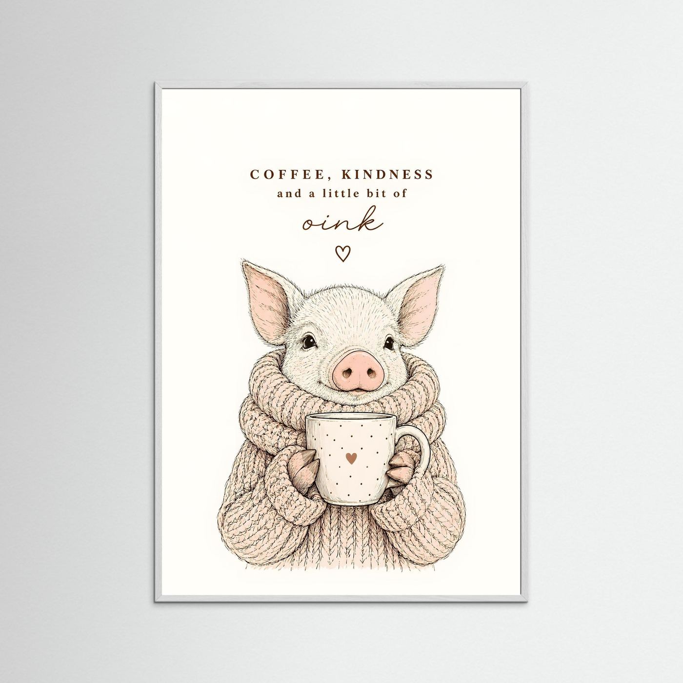 Coffee, Kindness and a Little Bit of Oink – Framed Cute Pig Kitchen Wall Art