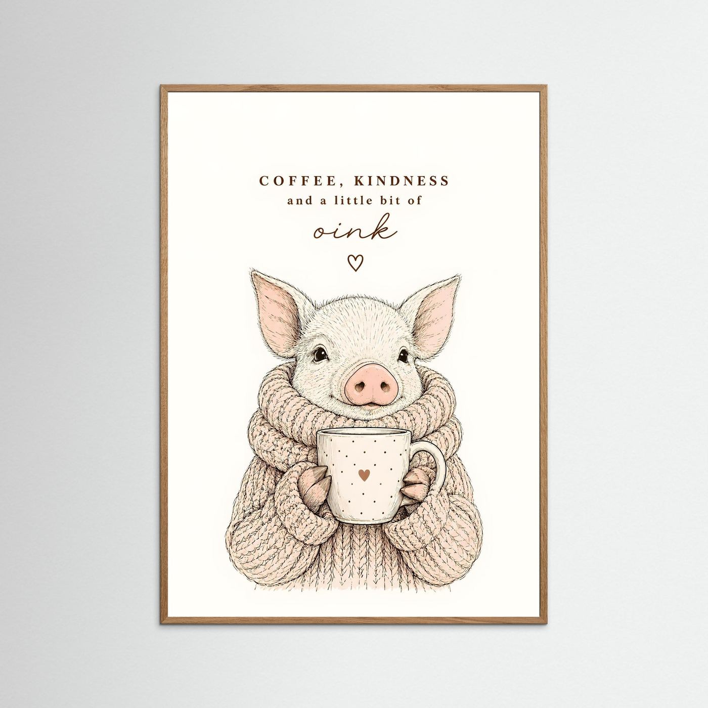 Coffee, Kindness and a Little Bit of Oink – Framed Cute Pig Kitchen Wall Art