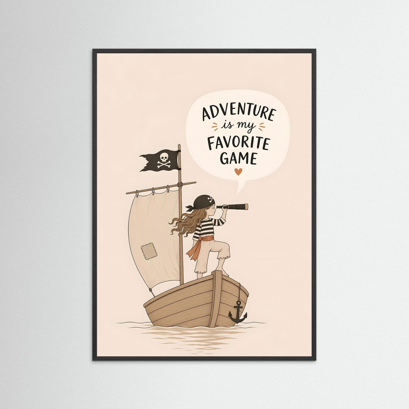 Adventure Is My Favorite Game – Kids Pirate Poster (Framed Wall Art)