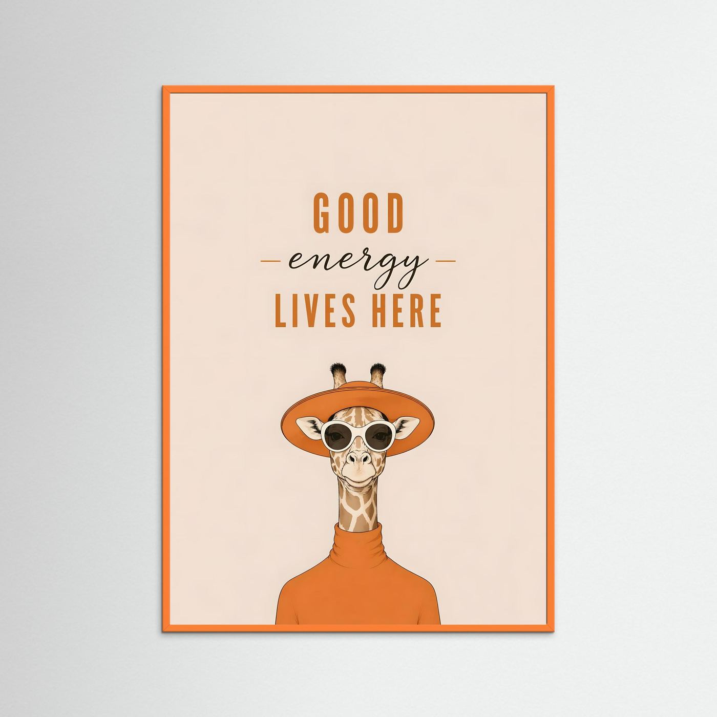 Good Energy Lives Here – Framed Giraffe Wall Art Poster