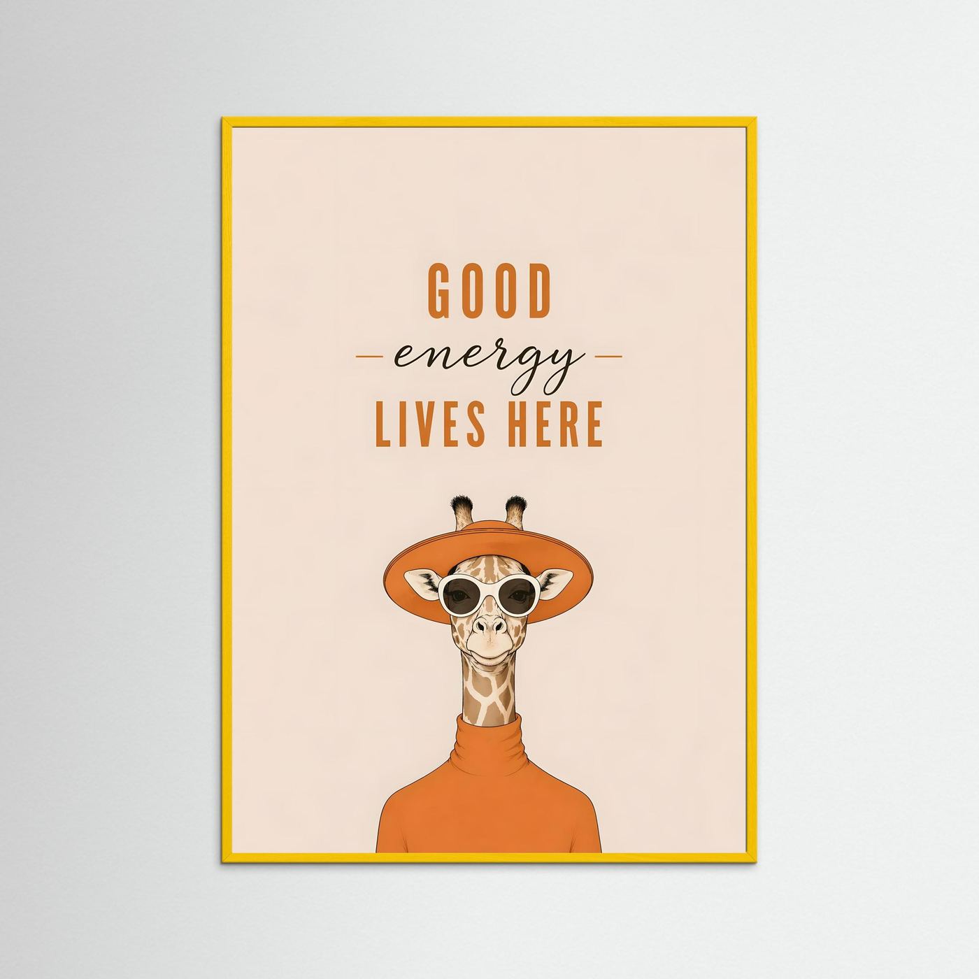 Good Energy Lives Here – Framed Giraffe Wall Art Poster