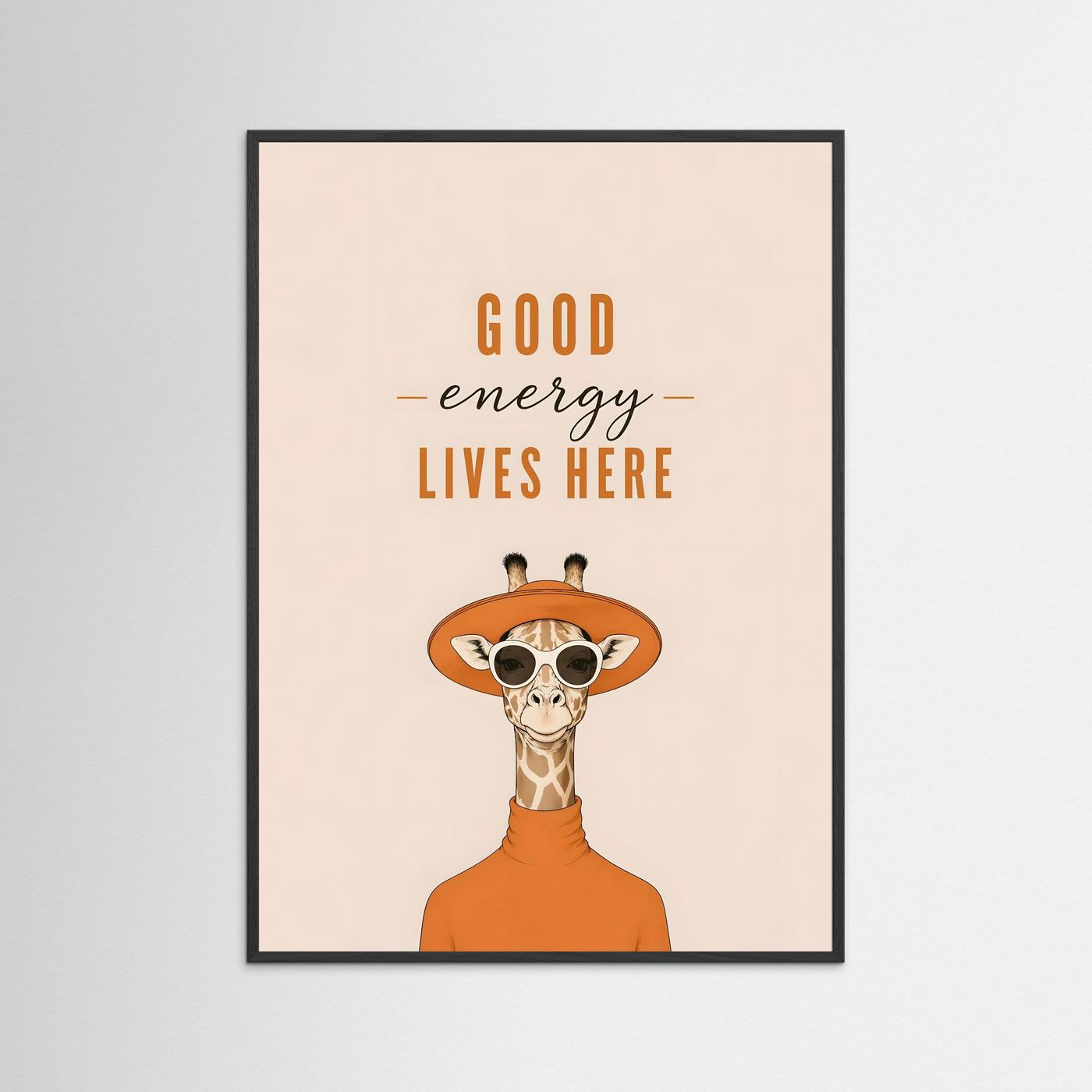 Good Energy Lives Here – Framed Giraffe Wall Art Poster