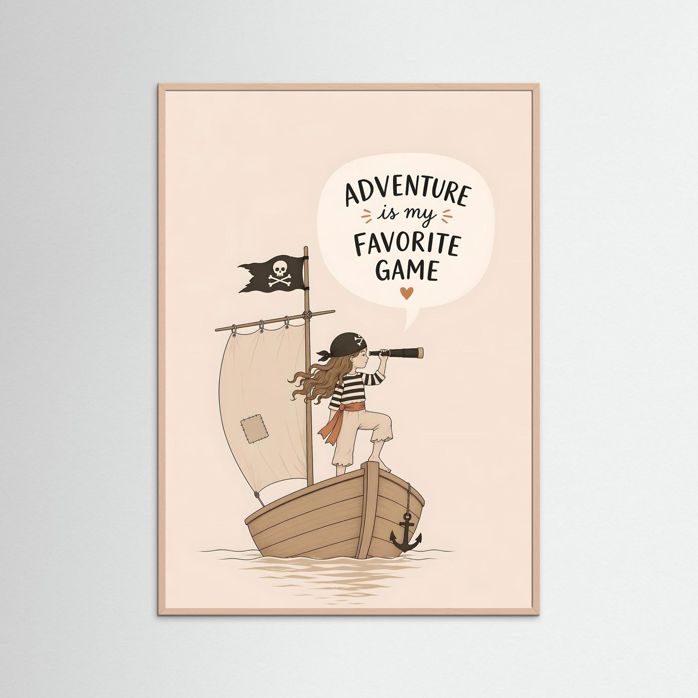Adventure Is My Favorite Game – Kids Pirate Poster (Framed Wall Art)