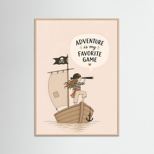 Adventure Is My Favorite Game – Kids Pirate Poster (Framed Wall Art)